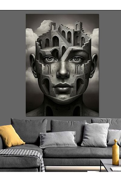 Tablomega Abstract Concrete Faces Decorative Canvas - Mdf Wooden Painting