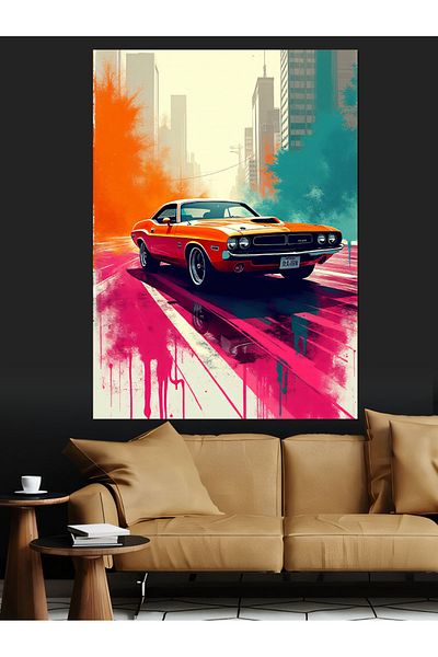 Tablomega Fast Cars on the Street Decorative Canvas - Mdf Wooden Painting