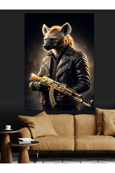 Tablomega Armed Hyena Decorative Canvas - Mdf Wooden Painting
