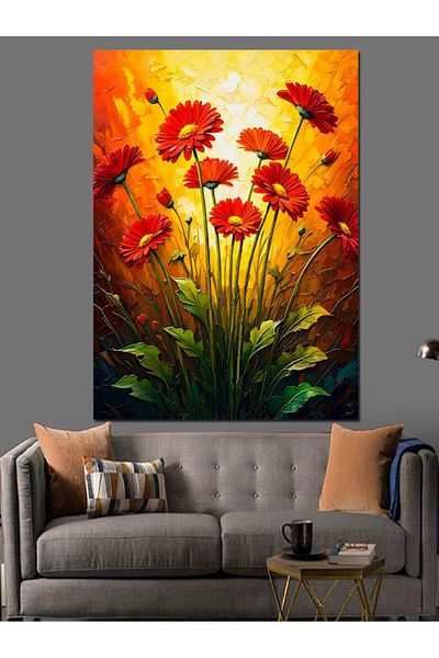 Tablomega Red Flower Field Decorative Canvas - Mdf Wood Table