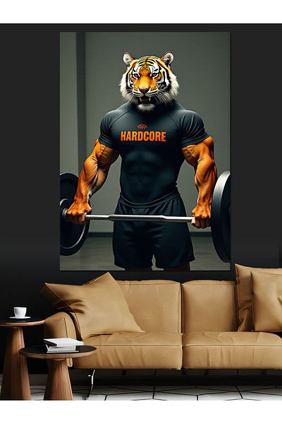 Tablomega Weight Lifting Tiger Decorative Canvas - Mdf Wooden Table