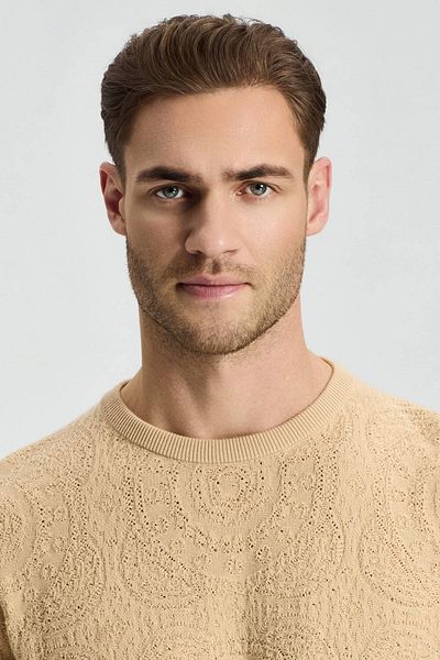 Hemington Knit Pattern Cream Crew-Neck T-Shirt