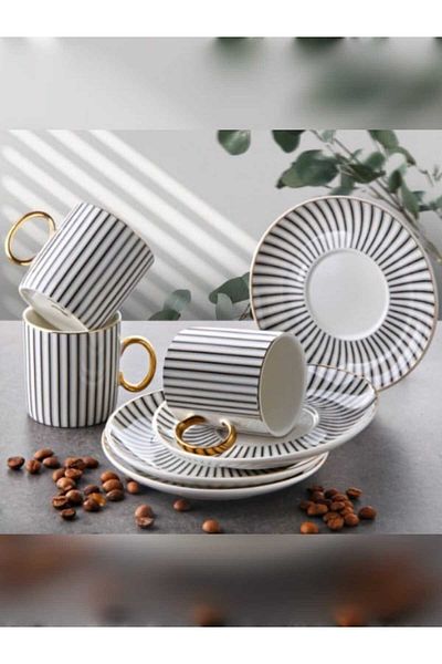 umut züccaciye Porcelain Coffee Cup Set 12 Piece Set for 6 People