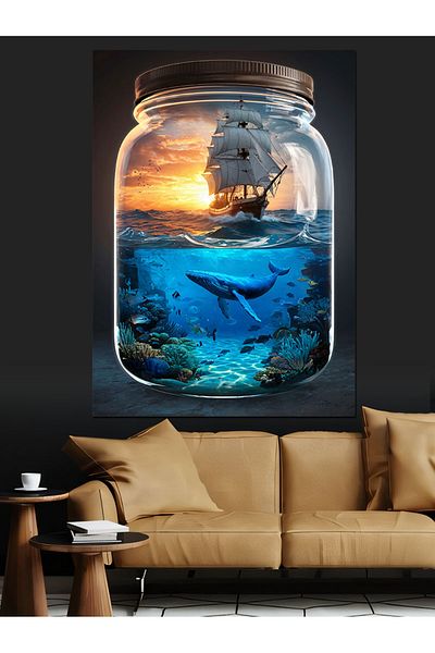 Tablomega Sea Tale Decorative Canvas in Glass Bottle - Mdf Wooden Painting