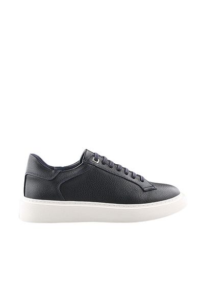 Jakamen Navy Blue 100% Leather Lace-Up Casual Sneaker Shoes