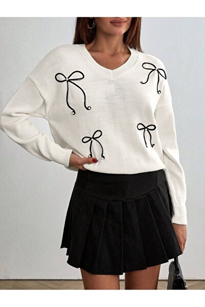 MARLİNG pulover alb cu detaliu de fundătură în formă de fundă