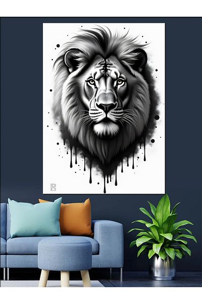 Tablomega Charisma of the Lion Decorative Canvas - Mdf Wooden Painting