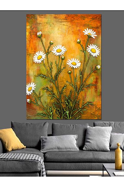Tablomega Natural Daisy and Orange Background Decorative Canvas - Mdf Wooden Painting