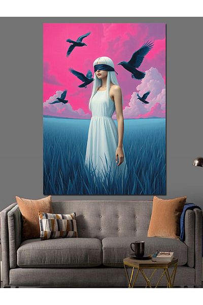 Tablomega Pink Sky Woman Decorative Canvas - Mdf Wooden Painting