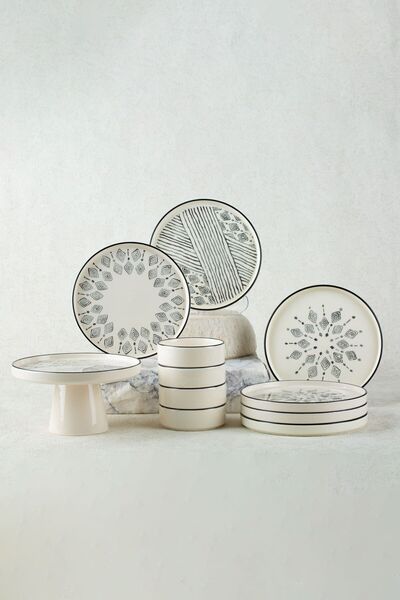 Kitchen Life 11-Piece Stackable Ethnical Breakfast Set for 6 Persons with Standing Serving Plate - Presentation Set