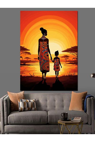 Tablomega Mother and Child on Sunset Decorative Canvas - Mdf Wooden Painting