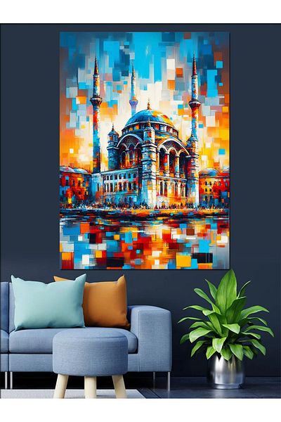 Tablomega Pânză decorativă cu peisaj colorat din Istanbul - pictură din lemn MDF