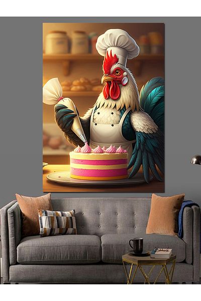 Tablomega Sweet Pastry Preparing Rooster Decorative Canvas - Mdf Wooden Table