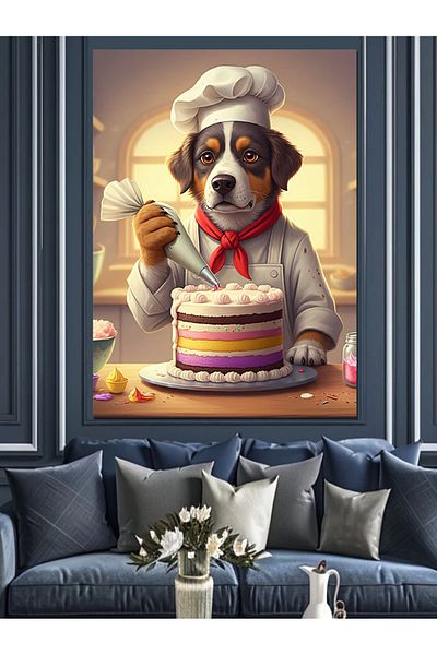 Tablomega Chef Dog And Cake Decorative Canvas - Mdf Wood Art Print