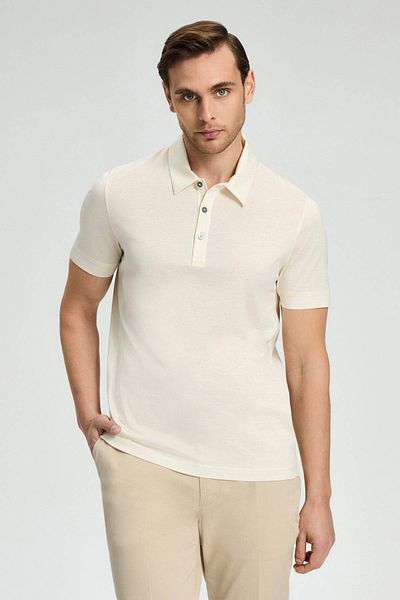 Hemington Cotton Cream Color Polo Neck T-Shirt