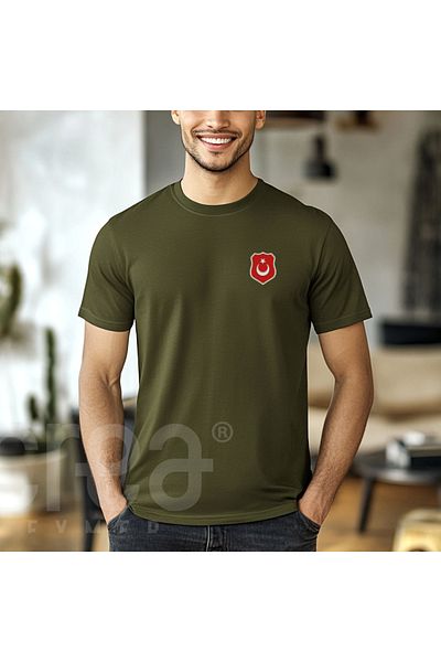 Crea Eymer Wear Ayyıldız Military CO Ψηφιακό εμπριμέ βαμβακερό μπλουζάκι με πέτο Χακί (Χακί)