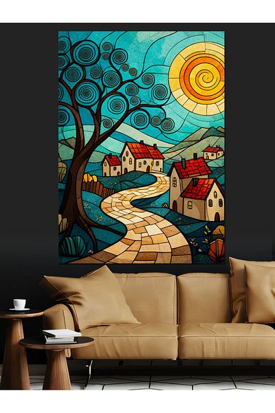 Tablomega Village Road Fairytale Colors Decorative Canvas - Mdf Wooden Painting
