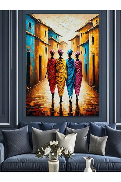 Tablomega Colorful Walking on the Streets Decorative Canvas - Mdf Wooden Painting