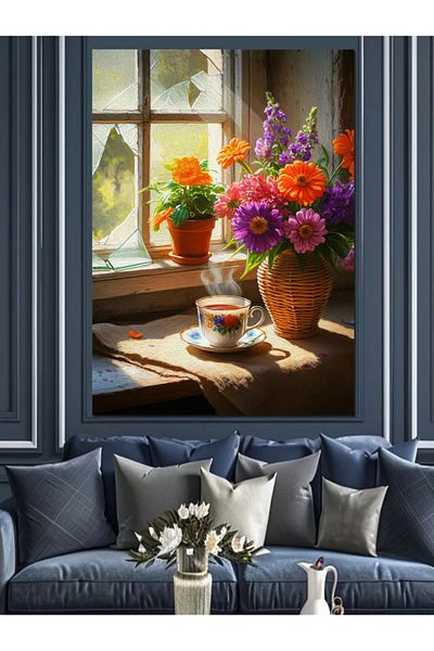 Tablomega Tea by the Window Decorative Canvas - Mdf Wooden Table