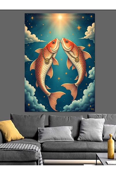 Tablomega Pisces Decorative Canvas - Mdf Wooden Painting