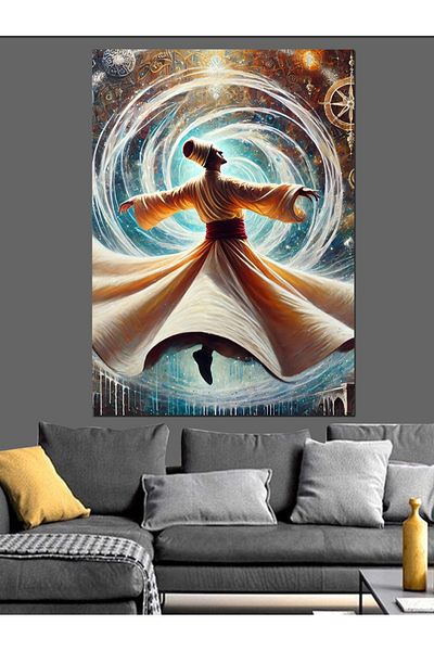 Tablomega Sema Rotating Dervish Decorative Canvas - Mdf Wooden Table