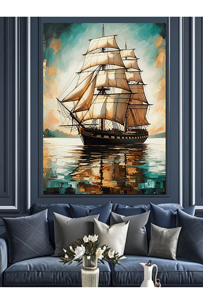 Tablomega Sailing Ship and Sea Decorative Canvas - Mdf Wooden Painting