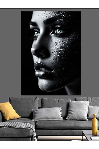 Tablomega Minimalist Black and White Portrait Decorative Canvas - Mdf Wood Table