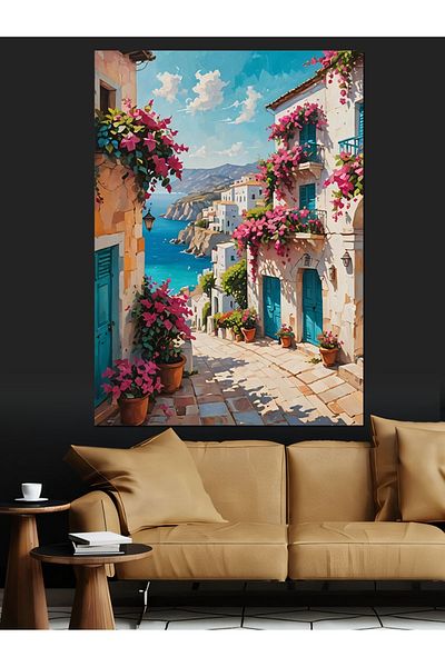 Tablomega Village și case mediteraneene colorate Pânză decorativă - Lemn MDF