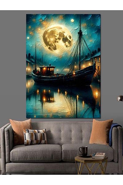 Tablomega Sailing in Moonlight Decorative Canvas - Mdf Wooden Painting