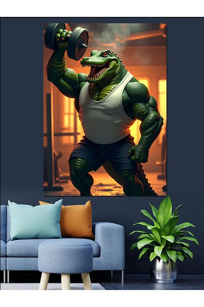 Tablomega Weightlifting Crocodile Form Decorative Canvas - Mdf Wooden Painting