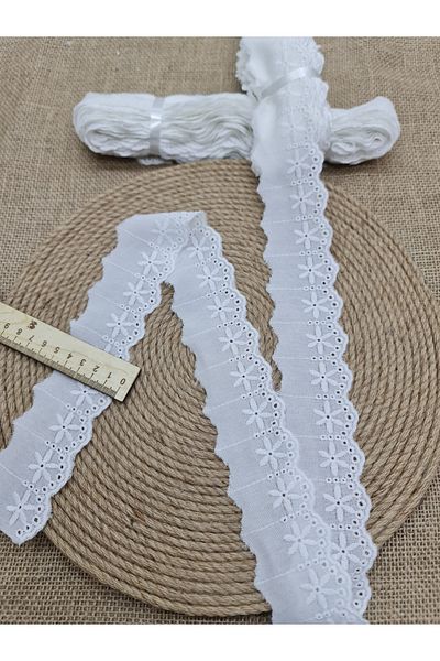 Esteks Dantel ve Tekstil Aksesuarları Lux Lace Scallop 5cm Width Embroidery on Voile 1Ball 8.5 Meters
