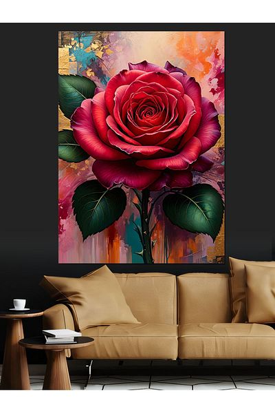 Tablomega Red Rose Elegance Decorative Canvas - Mdf Wooden Table