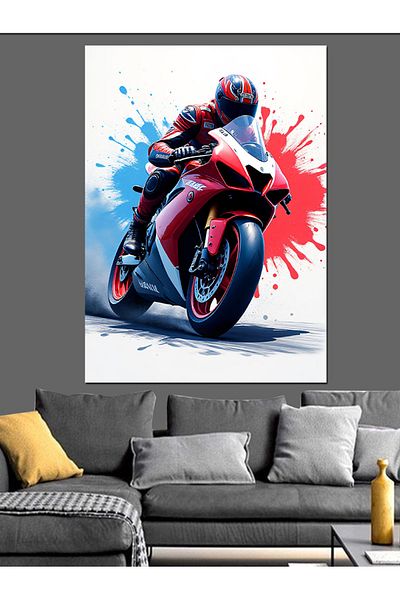 Tablomega The Speed of the Red Motorcycle Decorative Canvas - Mdf Wooden Painting