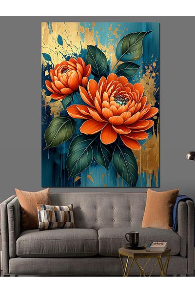 Tablomega Orange Flower Detail Decorative Canvas - Mdf Wood Table