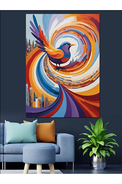Tablomega Colorful Dance of Birds Decorative Canvas - Mdf Wooden Painting