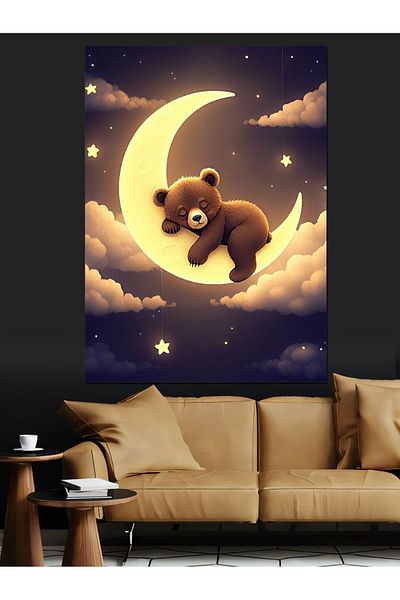 Tablomega Bear Sleeping on the Moon Decorative Canvas - Mdf Wooden Painting
