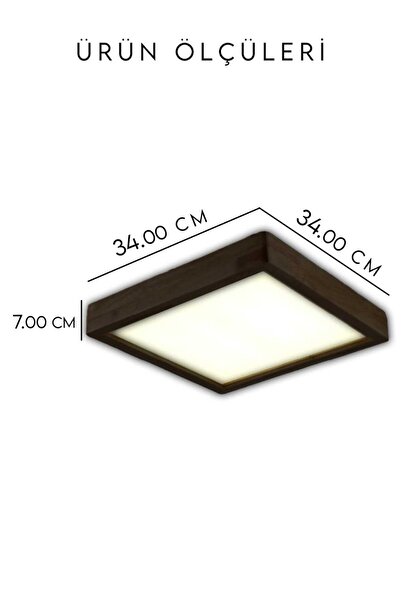 Viesteknoloji AHŞAP AVİZE GÜN IŞIĞI 34*34 KARE SİYAH KASA SALON-HOL-BALKON DEKORATİF ŞIK TASARIM LEDLİ ARMATÜR