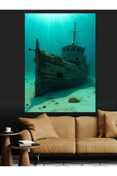 Tablomega Sunken Ship and Underwater Landscape Decorative Canvas - Mdf Wooden Painting