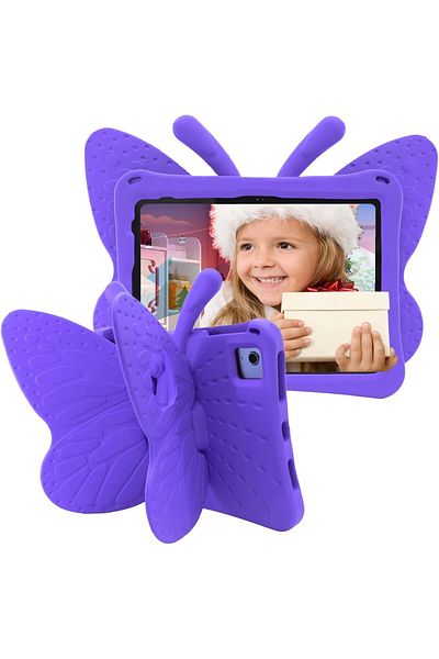 AWH Kids iPad 11"/10.9" Case, Soft EVA Foam, Butterfly Stand, Purple, Child-Friendly, Cute Design