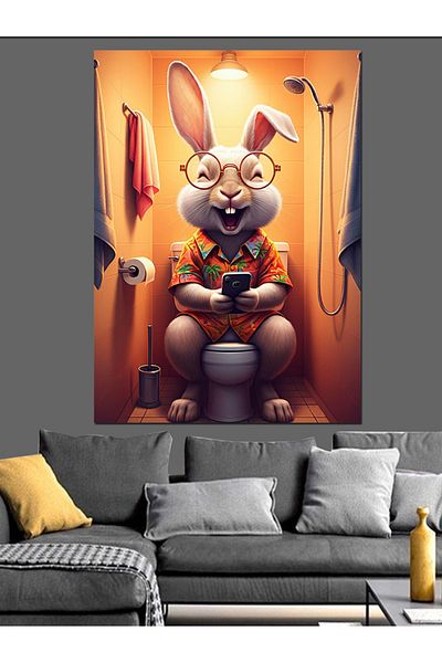 Tablomega Rabbit in the Toilet Decorative Canvas - Mdf Wood Art Print