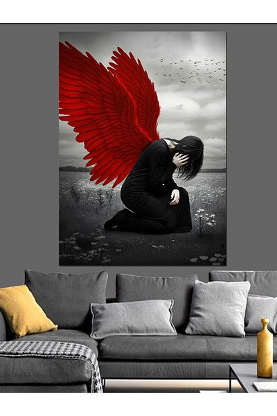 Tablomega Red Winged Angel Decorative Canvas - Mdf Wooden Painting