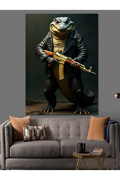 Tablomega Armed Crocodile Decorative Canvas - Mdf Wooden Painting