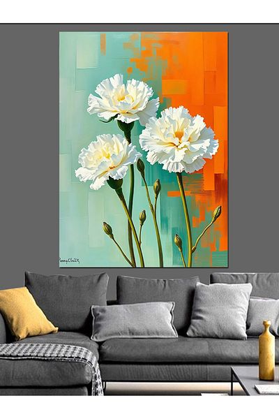 Tablomega Elegance of White Flowers Decorative Canvas - Mdf Wooden Painting