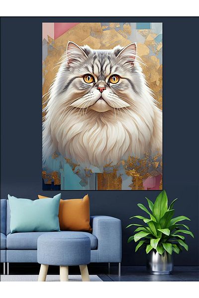 Tablomega Fluffy Cat Portrait Decorative Canvas - Mdf Wooden Painting