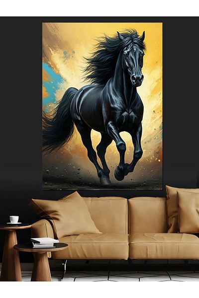 Tablomega Black Horse's Power Decorative Canvas - Mdf Wooden Painting