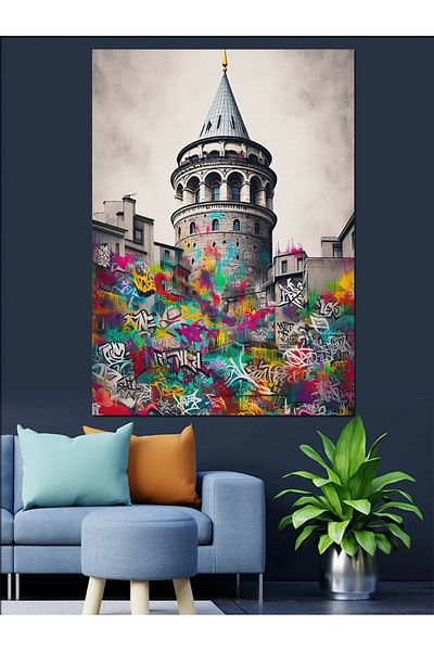 Tablomega Colorful Galata Tower Decorative Canvas - Mdf Wooden Painting