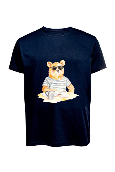 Baran Işık Tricou unisex cu imprimeu cafea și urs, din bumbac pieptănat, jers...