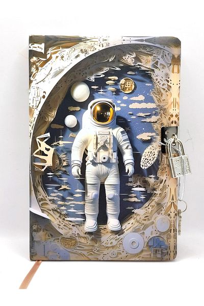 Limmy Caiet de amintiri cu vedere 3D - Jurnal cu blocare 80 de coli Astronaut alb
