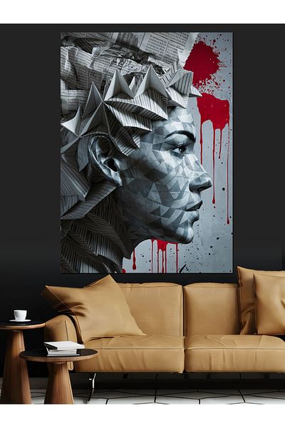 Tablomega Statuie Față din Beton Pânză Decorativă - Lemn MDF Pictură