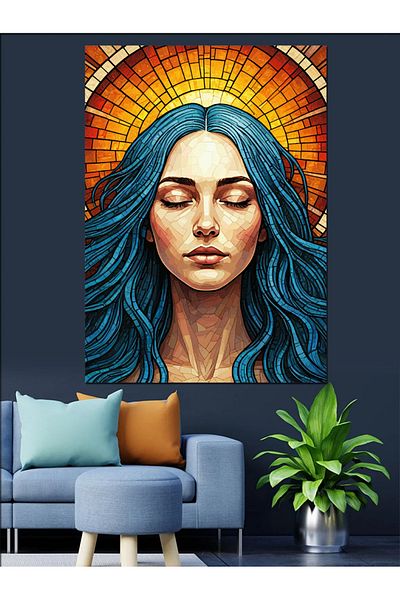 Tablomega Woman Portrait with Mosaic Hair Decorative Canvas - Mdf Wooden Painting